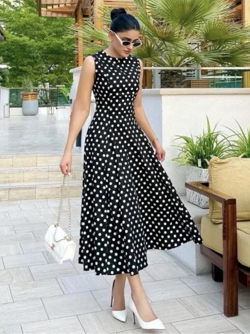 ZARA WOMAN FW25 ZW COLLECTION SLEEVELESS MIDI DRESS POLKA DOT 2183/057 SIZE S